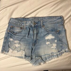 AE Distressed Light Blue Jean Shorts